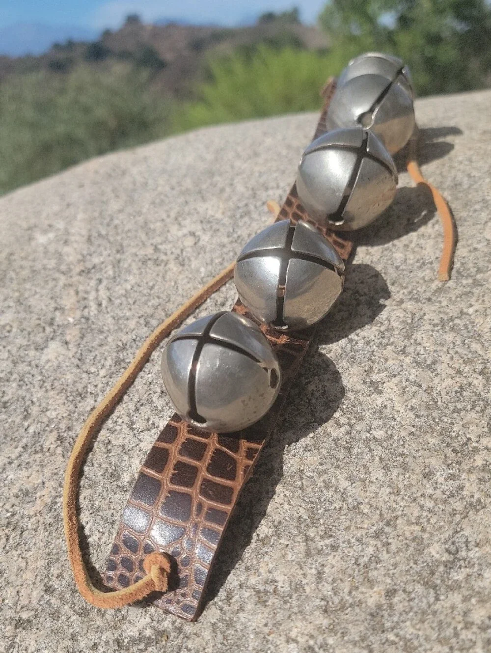 5-Bell Leather Strap • Metal Bells • Light Patina